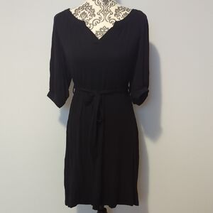 Calvin Klein Black V-Neck Belted ¾ Sleeve Dress